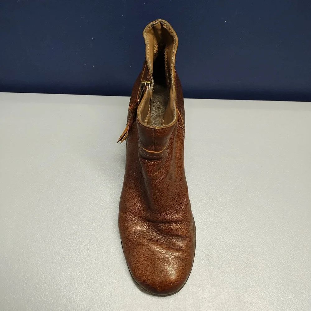Acrobatic Ankle Boots Womens Sz‎ 7M Brown Leather Round Toe Block Heels Side Zip